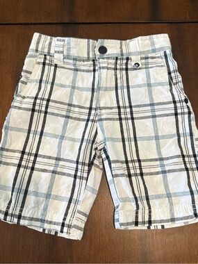 Shaun White Boys 100% Cotton Plaid Shorts White Black Blue Size 4